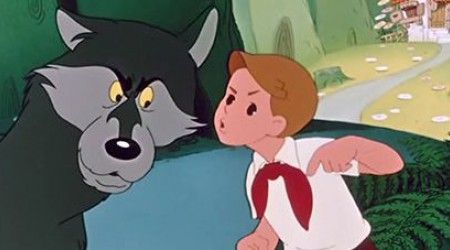 Как бабушка помогла Пете спастись от волка, в мультфильме «Петя и Красная Шапочка»?
