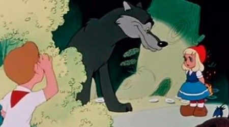 Куда спряталась бабушка узнав, что за ней идет серый волк, в мультфильме «Петя и Красная Шапочка»?