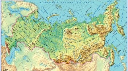 Что означает зелёный цвет на физической карте России?